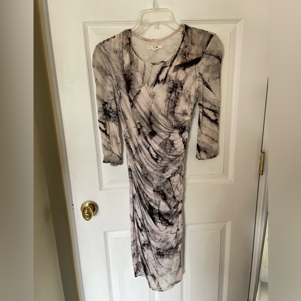 Helmut Lang Ruched Marble Print Dress